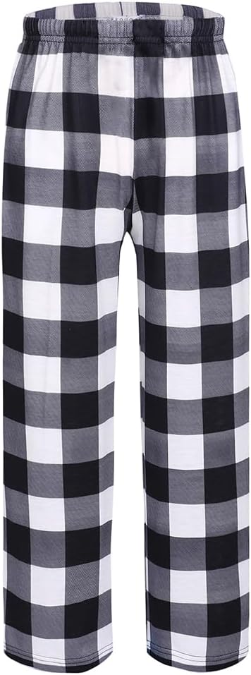 Ekouaer Boys Pajama Pants Long Sleep Soft Elastic Waist Bottoms Plaid Lounge With 2 Pockets 4-14 Years