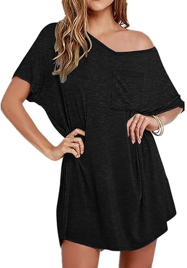 Ekouaer Womens Tshirt Nightgown Cotton V Neck Sleepshirts Comfy Casual Nightshirt for Women