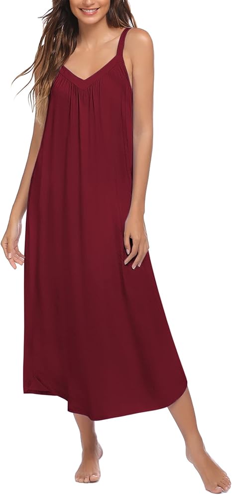 Ekouaer Womens Nightgown Sleeveless Long Night Gown Full Slip Sleep Dress Print Sleepwear Soft Lounge Dress