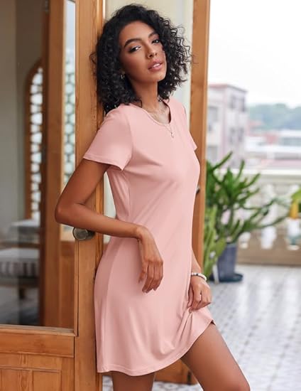 Ekouaer 2 Pack Nightgowns for Women Sleapwear Short Sleeve Night Shirts Soft Sleep Dress Classic Nightdress