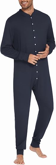Ekouaer Men's One Piece Pajama Thermal Full Button Union Suit Long Sleeve Onesie with Button Flap