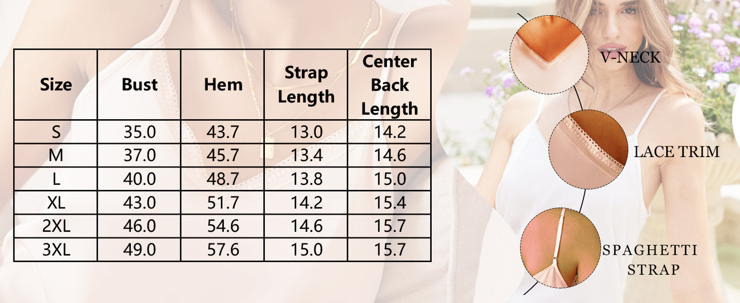 Ekouaer Women's Lace Silk Satin Pajama Tank Tops V Neck Camisole Soft Spaghetti Strap Tops Loose Sleepwear