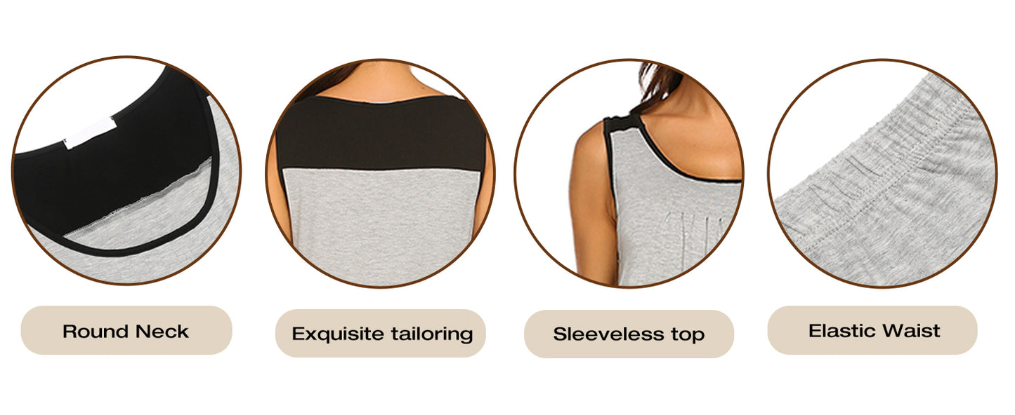 Ekouaer Capri Pajama Sets for Women 2 Piece Soft Cute Pjs Round Neck Sleeveless Lounge Set for Summer Sleepwear