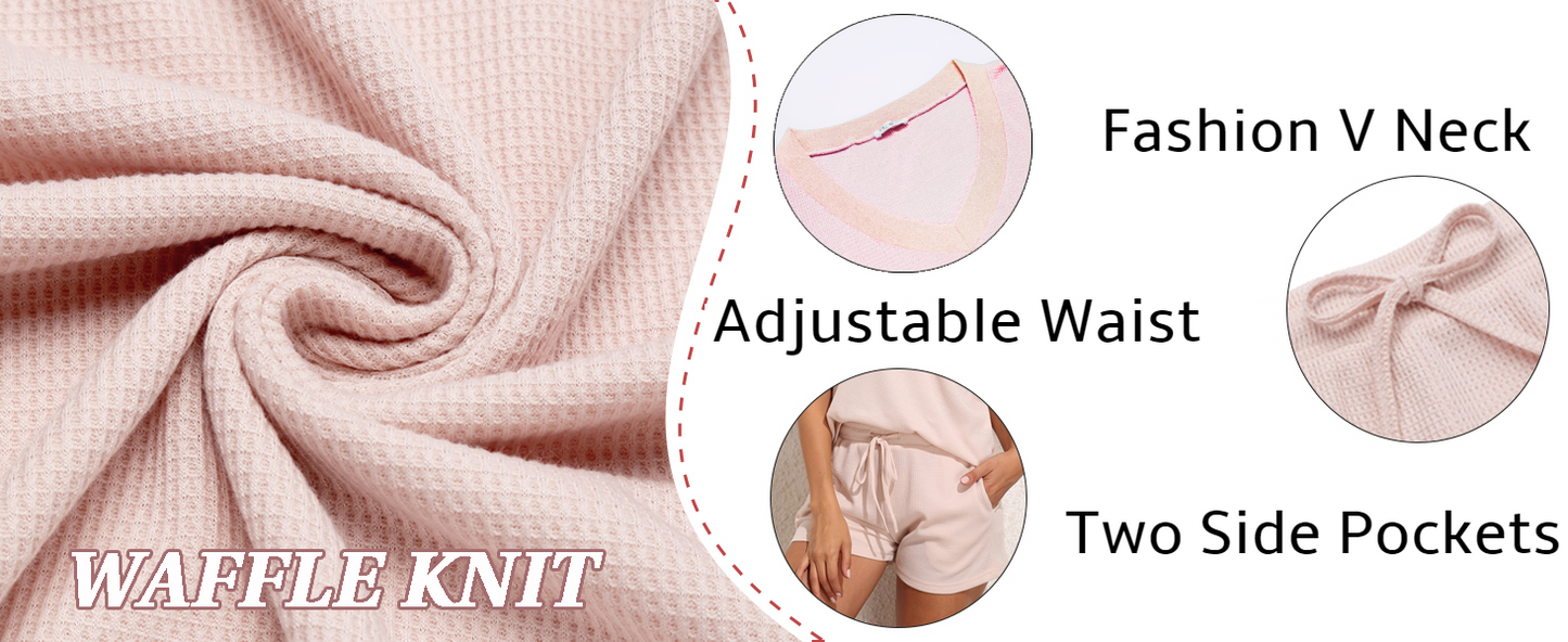 Ekouaer Womens 2 Piece Short Sleeve Waffle Knit V Neck Off Shoulder Casual Loose Fit Sweatsuit Outfits