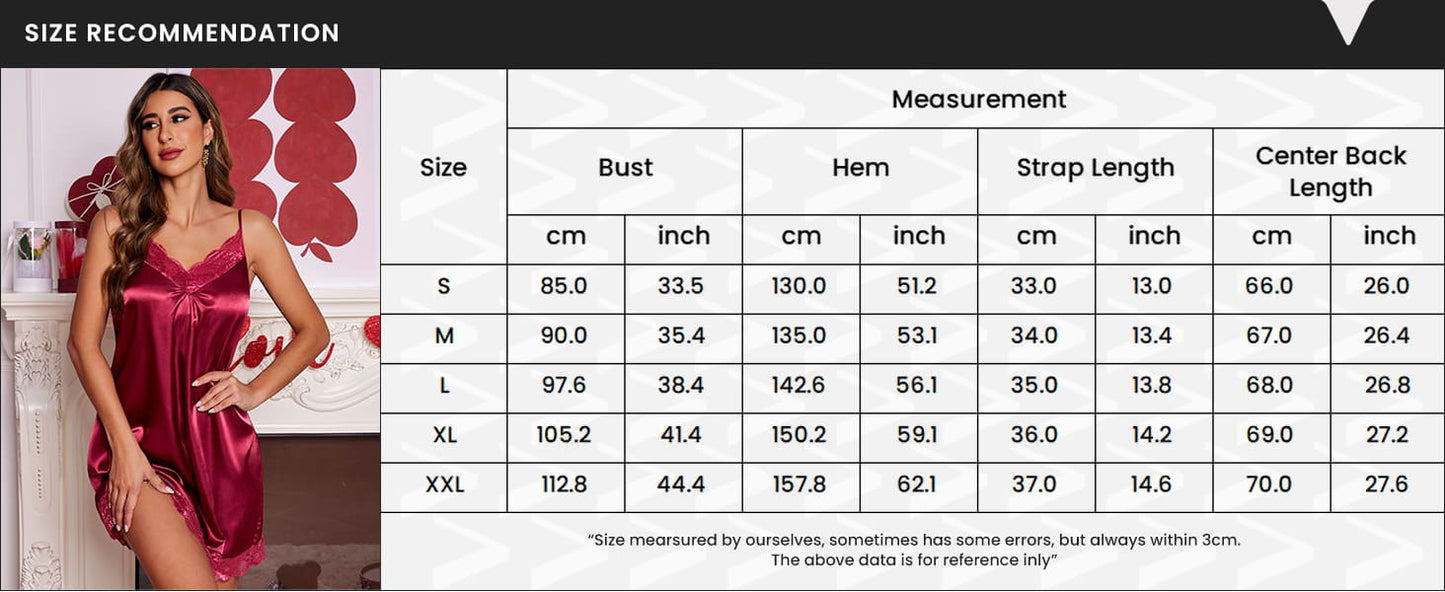 Ekouaer Women's Nightgown Satin Nightgowns for Women V-neck Lace Chemise Sleepwear Soft Lingerie for Women