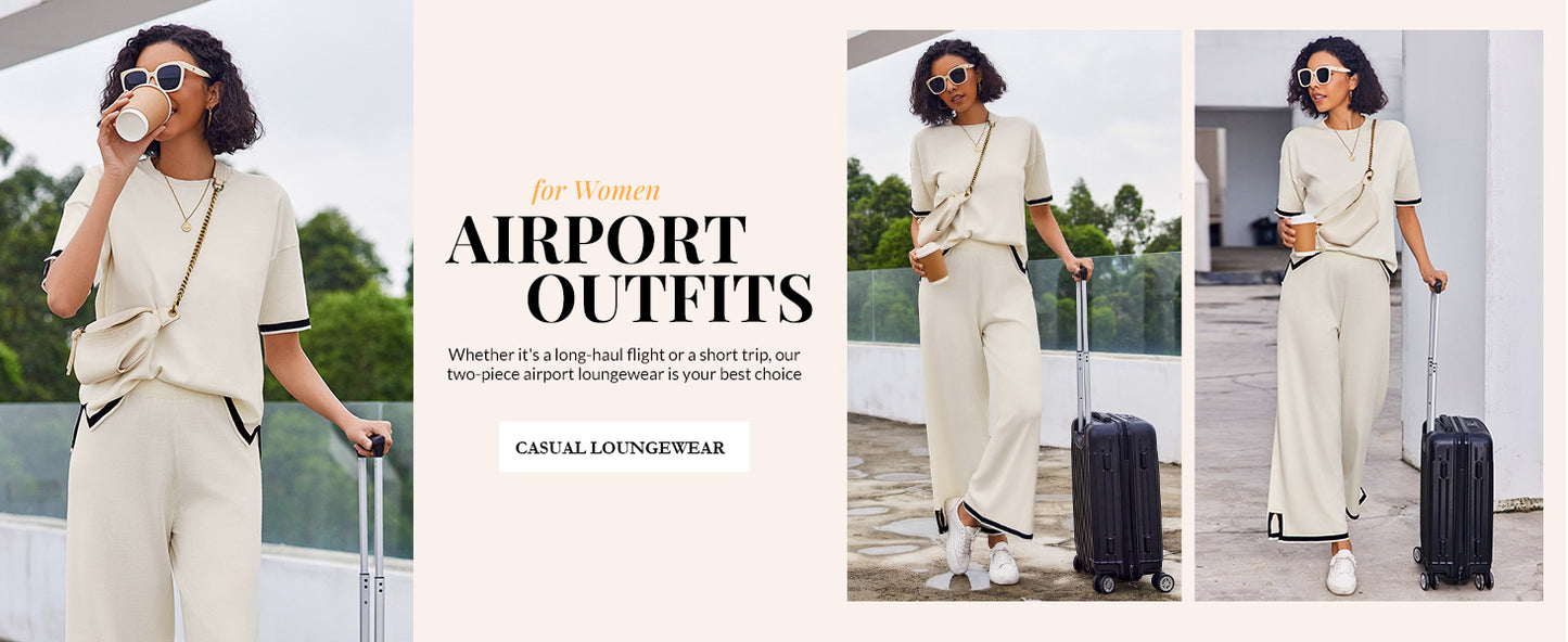 Ekouaer Lounge Set for Women Travel Outfits 2 Piece Sets Short Sleeve Sweater Top Wide Leg Long Pants Loungewear