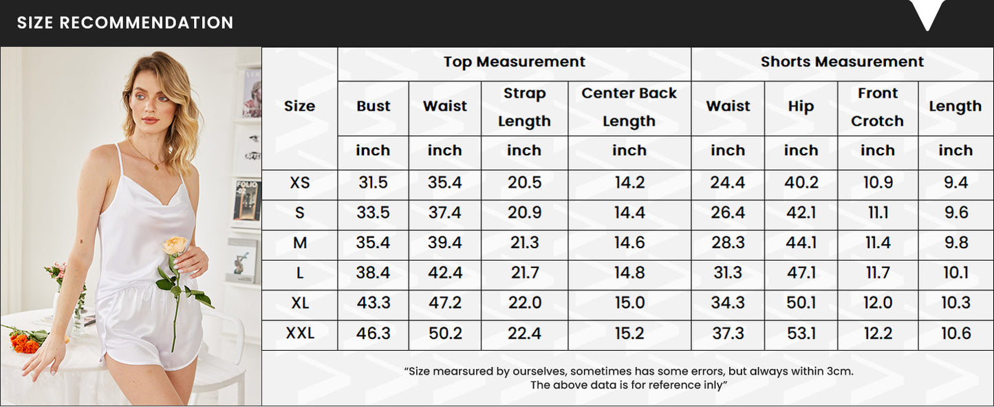 Ekouaer Silk Pajamas for Women Satin Cowl Neck Sleepwear Lingerie Pjs Cami Top and Shorts 2 Piece Pjs