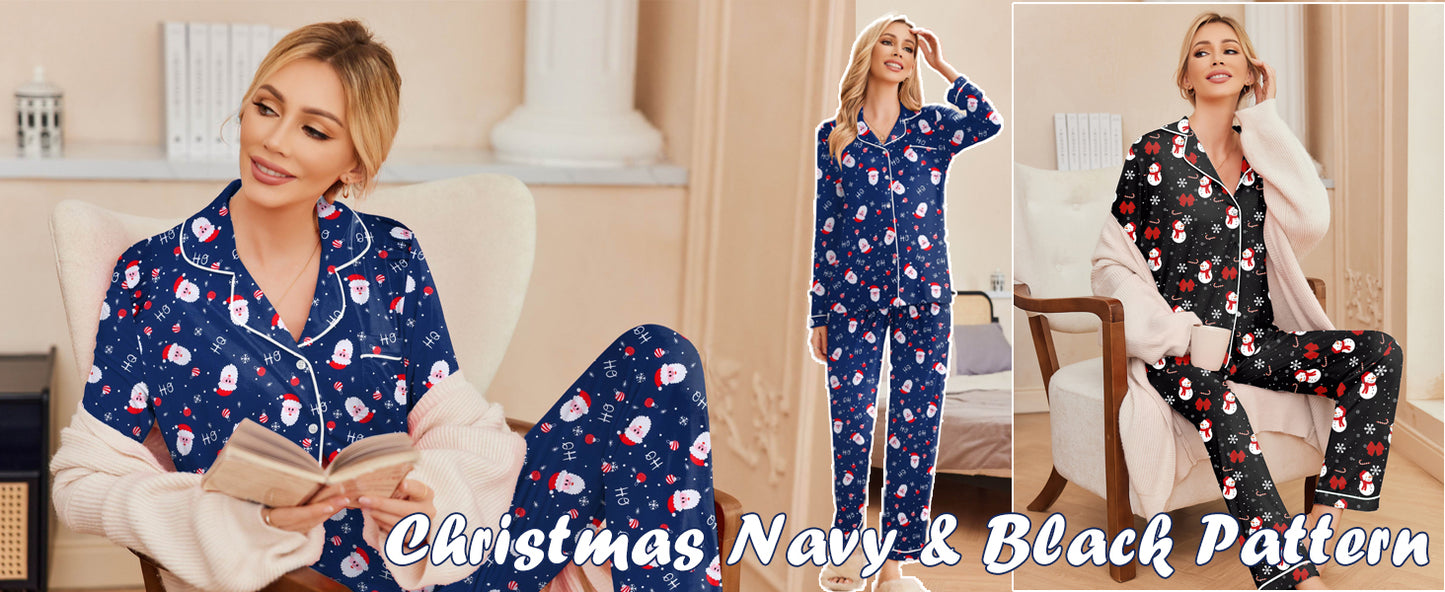 Ekouaer Pajamas Women's Long Sleeve Sleepwear Soft Button Down Loungewear Pjs Lounge Set Nightwear