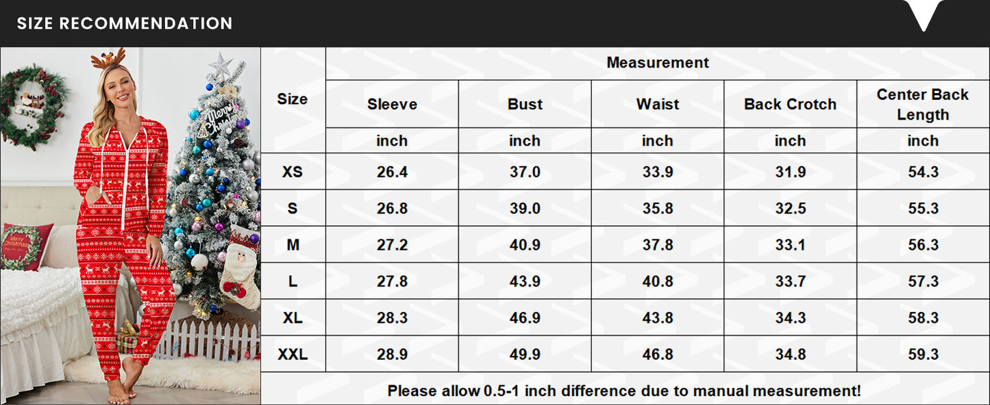 Ekouaer Christmas Onesies for Women Zipper Hooded Onesie Pajamas Adult Soft One Piece Pajama with Pockets