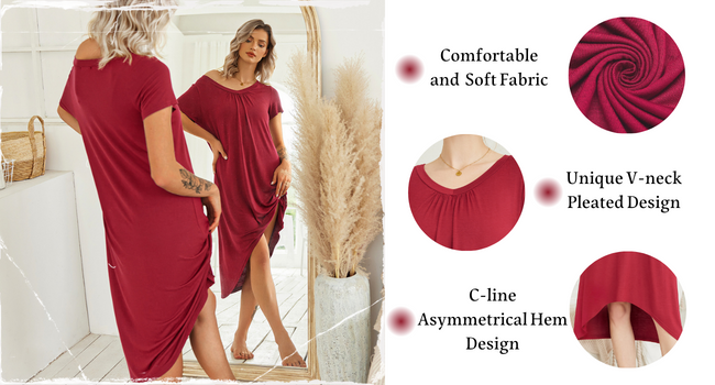 Ekouaer Nightgowns Womens Short Sleeve Sleepwear Comfy Loungewear Plus Size Night Shirt