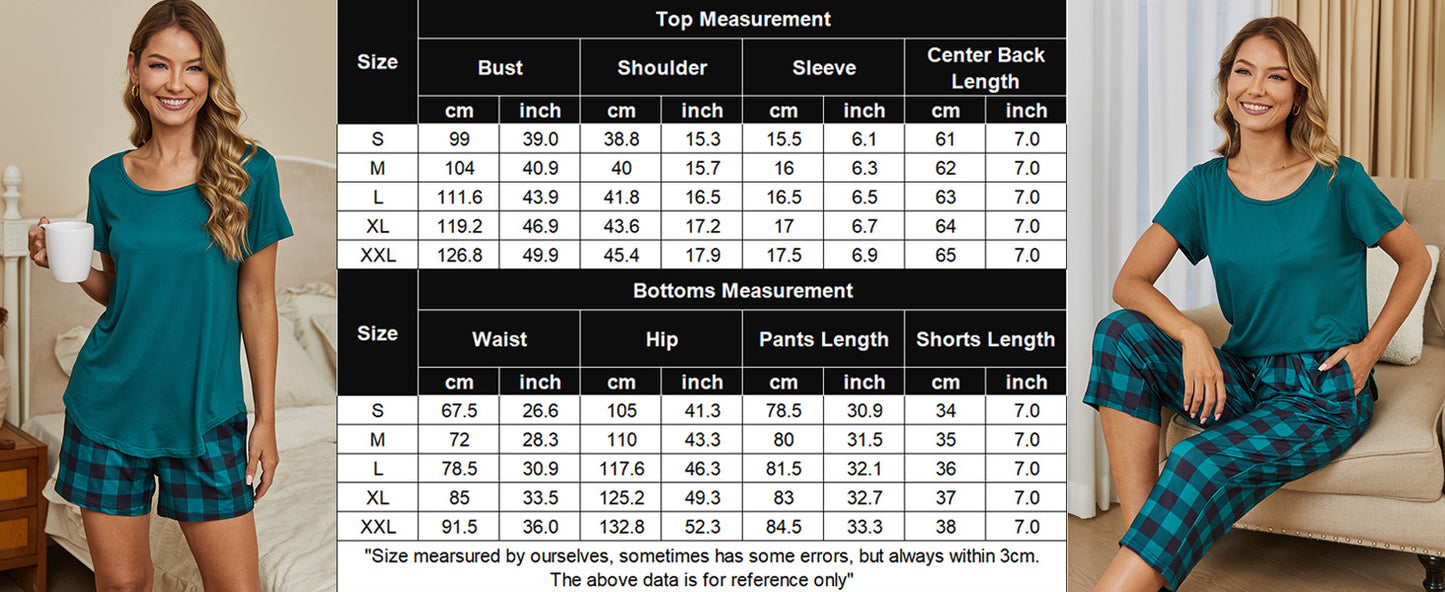 Ekouaer 3 PCS Capri Pajamas for Women Set Short Sleeve Pajama Sets Floral Pj Sets Soft Sleepwear with Pockets