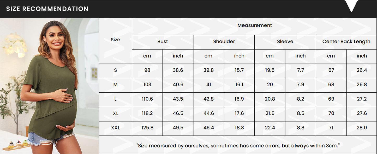 Ekouaer Women's Maternity Shirts Short Sleeves Nursing Tops 3 Pack Double Laye Breastfeeding Tees Pregnancy Clothes