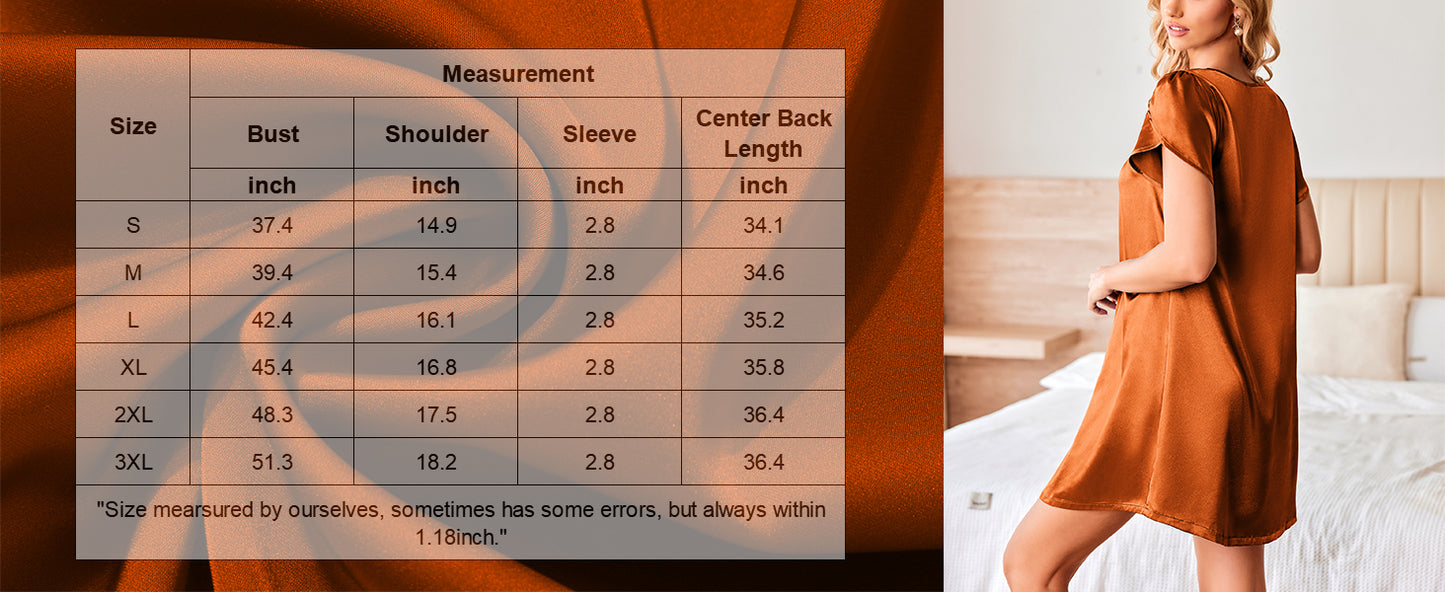 Ekouaer Women's Satin Nightgown Short Sleeve Sleepdress V-Neck Sleepwear Loose Silk Sleepshirt