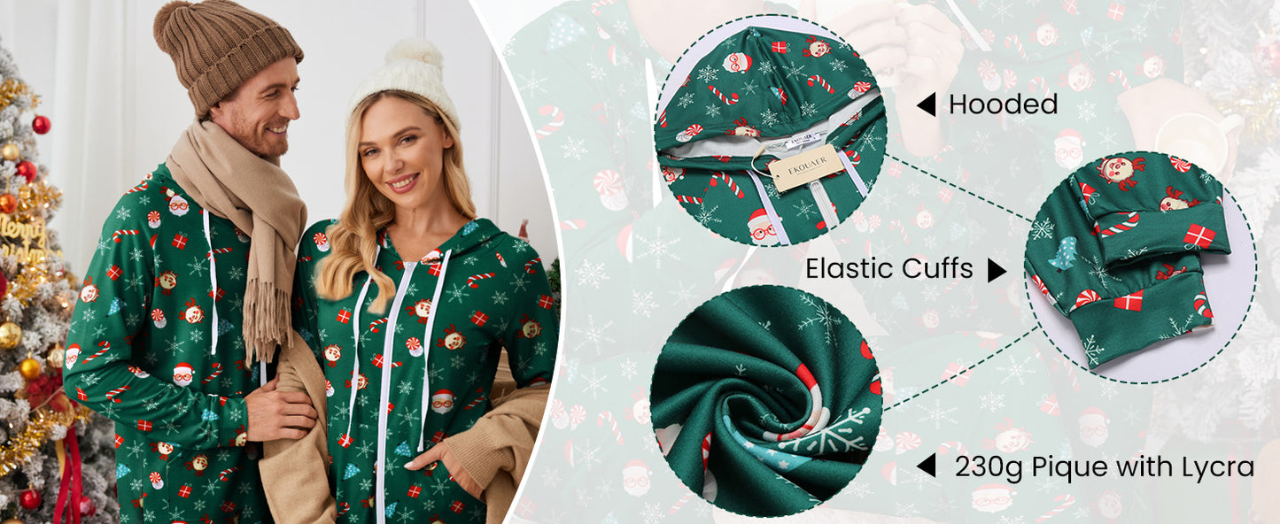 Ekouaer Christmas Onesies for Women Zipper Hooded Onesie Pajamas Adult Soft One Piece Pajama with Pockets