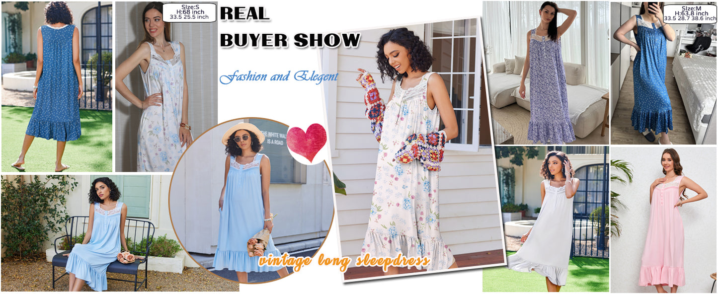 Ekouaer Nightgowns for Women Sleeveless Night Gown Victorian Sleep Shirt with Pockets Ladies Pajamas Lace Trim Sleepwear