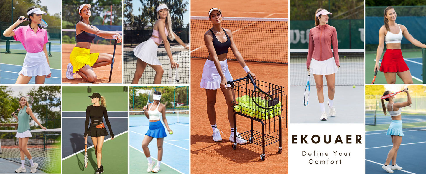 Ekouaer Tennis Skirts for Women Pleated Athletic Golf Skorts Skirt with Shorts Pockets Lightweight Running Workout Skirt