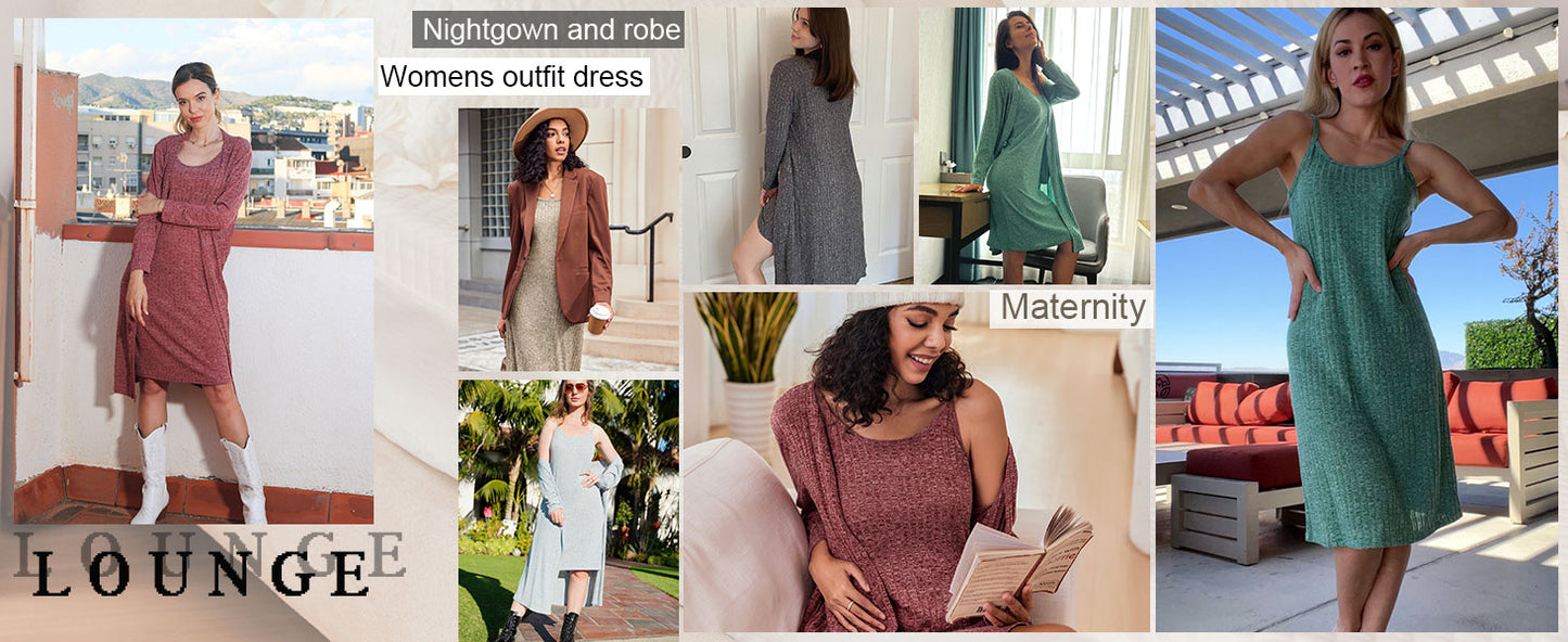 Ekouaer Womens Knit Robe Set 2 Piece Nightgown with Robes Long Sleeves Lounge Sets with Pockets