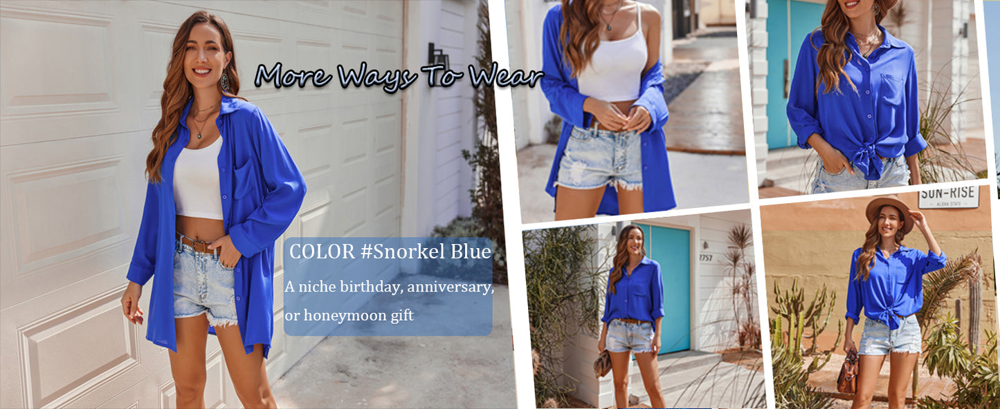 Ekouaer Women's Beach Bikini Cover-up Long Roll-up Sleeve Beach Shirt Bathing Suit Cover Up