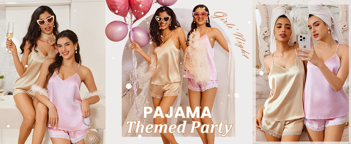 Ekouaer Satin Pajamas Women Lace Sleepwear Lingerie Cami Shorts Set Nightwear