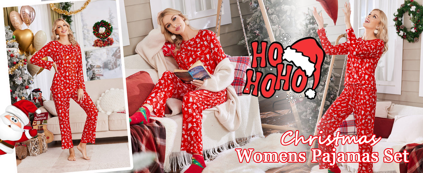 Ekouaer 2 Pack Women's Pajama Set Long Sleeve Top with Jogger Pants Lounge Sets Sleepwear Loungewear with Pockets