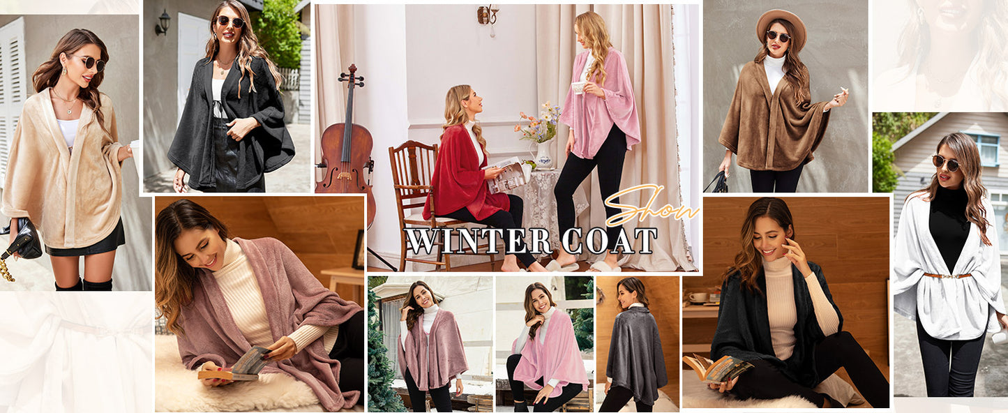 Ekouaer Flannel Faux Poncho for Women Lightweigh Blanket Warm TV Shawl Winter Coat Sweater Cape