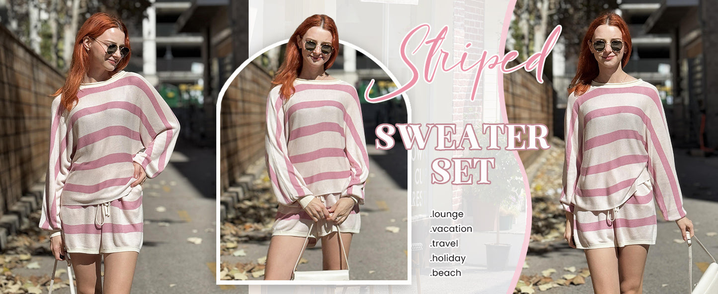 Ekouaer Knit Pajamas Set for Women Lounge Wear Sets Long Sleeve Sweatsuit Matching 2 Piece Outfits Casual Sweater Sets