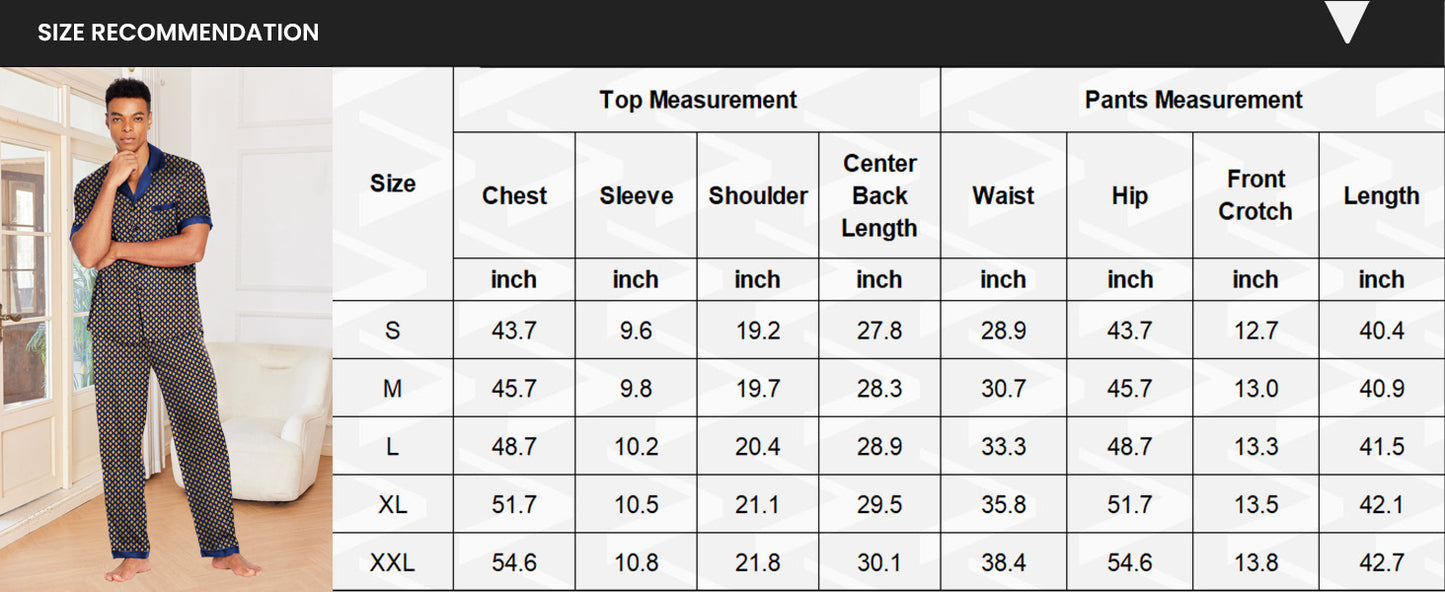 Ekouaer Men Satin Silk Pajamas Set 2 Piece Button Down Sleepwear Long Pants Loungewear with Pockets Black L