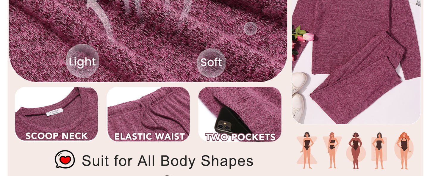 Ekouaer Pajama Set Womens Long Sleeve Sleepwear Pullover Top and Pants Cozy Loungewear Soft Pjs Lounge Set with Pockets