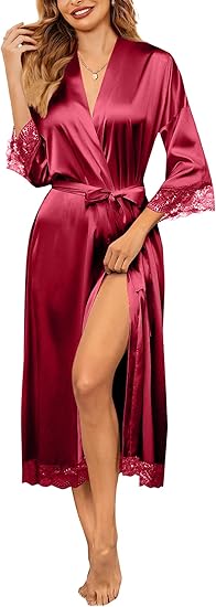 Ekouaer Women's Satin Robe Silk Bathrobe for Bride Long Bridesmaids Wedding Party Loungewear Sleepwear