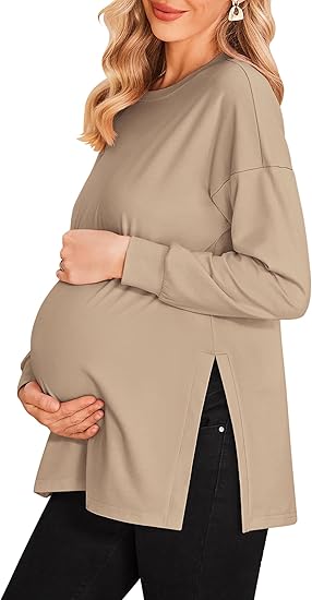 Ekouaer Womens 3 Packs Maternity Shirts Long Sleeve Side Ruched Pregnancy Tee Workout Top Tunic Blouse Mama Clothes