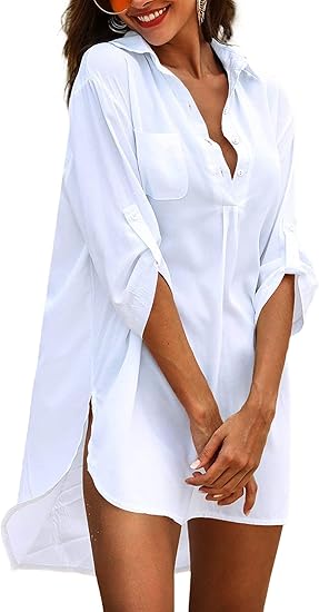 Ekouaer Womens Cover Up Shirt Swimsuit Beach Bikini Beachwear Bathing Suit