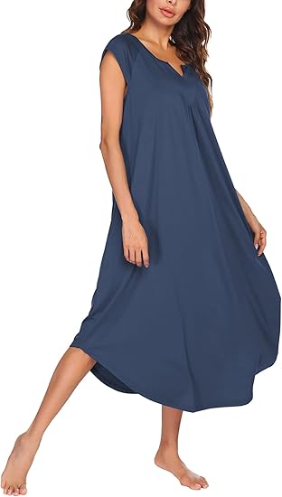 Ekouaer Womens Nightgown V Veck Cap Sleeve Nightshirt Soft Long Lounge Wear