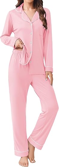 Ekouaer Womens Pajamas Set 2 Piece Button Down Pjs Soft Long Sleeve Top and Pants Sleepwear Set Lounge Sets