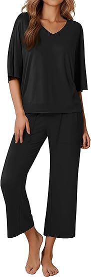 Ekouaer Lounge Sets for Women Comfy Pajamas Set 2 Piece Outfits Short Sleeve Tops and Wide Leg Pants with Large Pockets