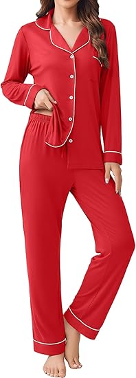Ekouaer Womens Pajamas Set 2 Piece Button Down Pjs Soft Long Sleeve Top and Pants Sleepwear Set Lounge Sets