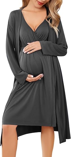Ekouaer Maternity Nursing Gown and Robe Set Labor Delivery Nursing Nightgowns for Breastfeeding Pregnancy Clothes