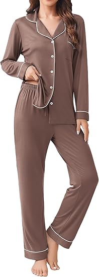 Ekouaer Womens Pajamas Set 2 Piece Button Down Pjs Soft Long Sleeve Top and Pants Sleepwear Set Lounge Sets