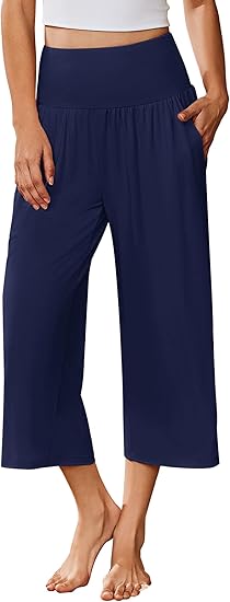 Ekouaer Womens Pajama Pants Wide Leg Capri Yoga Pants Lounge Comfy Sleep Pj Bottoms with Pockets