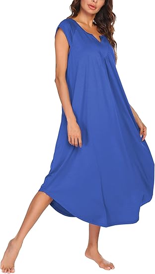 Ekouaer Womens Nightgown V Veck Cap Sleeve Nightshirt Soft Long Lounge Wear