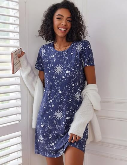 Ekouaer 2 Pack Nightgowns for Women Sleapwear Short Sleeve Night Shirts Soft Sleep Dress Classic Nightdress