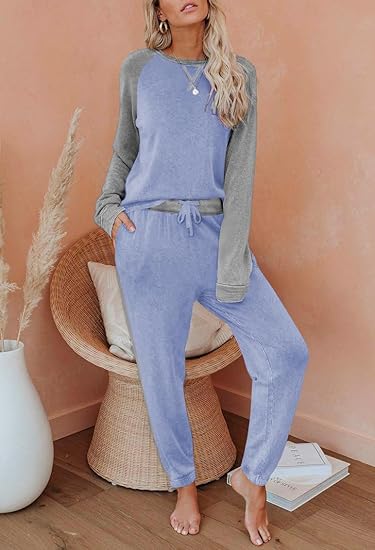 Ekouaer Women's Pajama Set Long Sleeve PJs 2 Piece Lounge Set Pullover Sleepwear Sweatshirt and Long Pants With Pockets