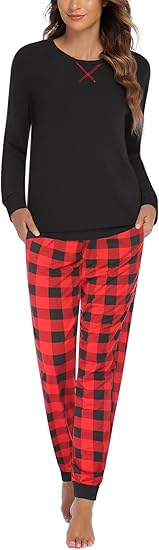 Ekouaer Pajamas For Women Comfy Long Sleeve Jogger Set Lounge Pjs Set With Pockets