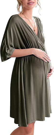 Ekouaer 3 in 1 Labor/Delivery/Hospital Gown Maternity Dress Nursing Nightgown Sleepwear for Breastfeeding