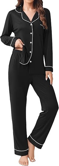 Ekouaer Womens Pajamas Set 2 Piece Button Down Pjs Soft Long Sleeve Top and Pants Sleepwear Set Lounge Sets