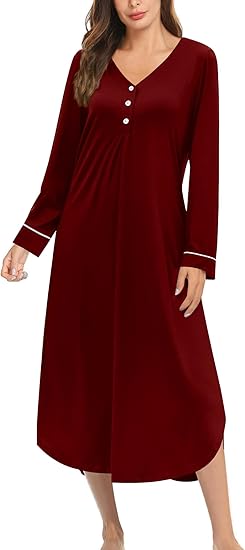 Ekouaer Nightgowns for Women Long Sleeve Nightgown Long Sleepwear Button Down Sleep Shirt Soft Night Gown