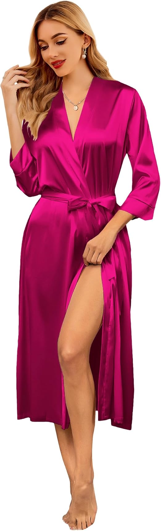 Ekouaer Silk Robes for Women Long Satin Bride Bridesmaid Wedding Party Robes Lightweight Sexy Sleepwear with Pockets