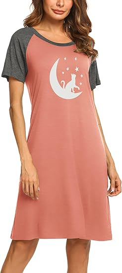 Ekouaer Womens Nightgown Short Sleeve Night Dress Printed Sleepwear Soft Sleep Shirt