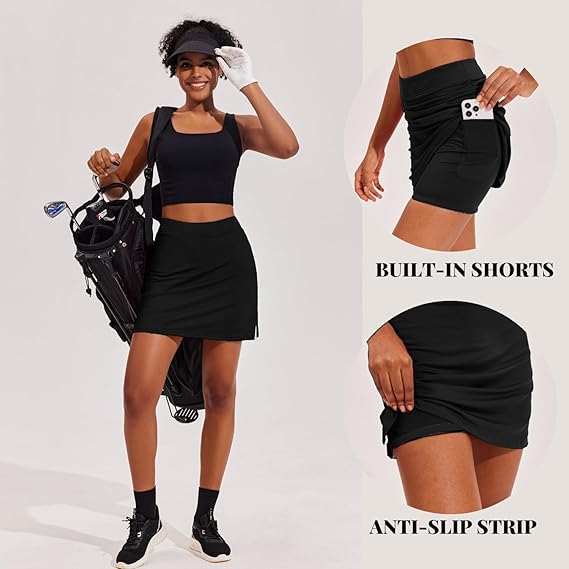Ekouaer Golf Skorts for Woman High Waisted Active Skort Lightweight Tennis Skirt with 2 Pockets Workout Pickleball Sports
