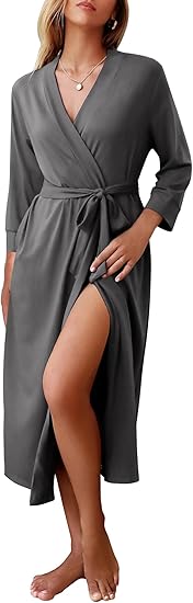Ekouaer Women Robes Long Knit Bathrobe Lightweight Soft Robes Casual Ladies Loungewear with Pockets