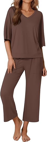 Ekouaer Lounge Sets for Women Comfy Pajamas Set 2 Piece Outfits Short Sleeve Tops and Wide Leg Pants with Large Pockets